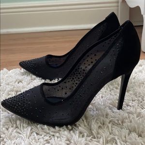 Black mesh sparkly heels